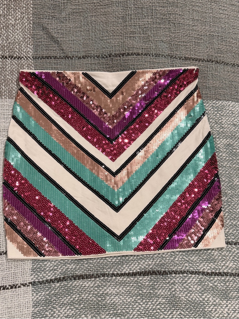 Express Sequin Chevron Mini Skirt in Pink, Teal, Purple & Gold
